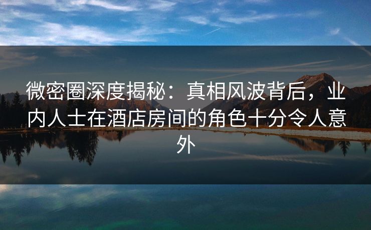 微密圈深度揭秘：真相风波背后，业内人士在酒店房间的角色十分令人意外